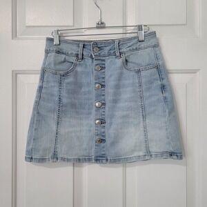 American Eagle Jean Skirt Women's 2 Blue Hi-Rise‎ A-Line Button Fly Denim Cotton
